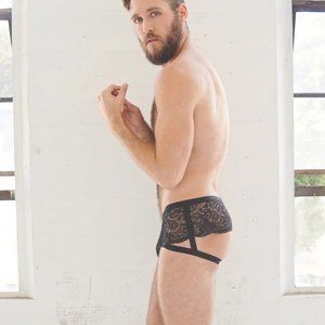 Gender Neutral Lingerie - Black Lace & Straps Boyshort PACKAGE FIT